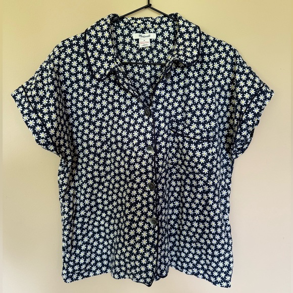 Navy Blue Floral Button-Up Shirt - Picture 1 of 5